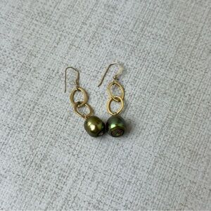 Gold filled green freshwater Pearl dangle pierced earrings